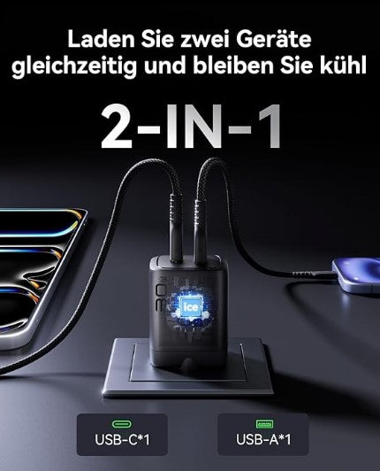 INIU 30 W USB C Charger Pack of 2, [USBC + USBA] Fast Charger with Cable