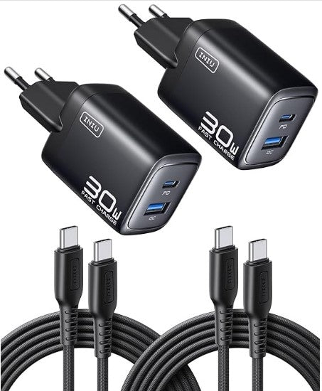 INIU 30 W USB C Charger Pack of 2, [USBC + USBA] Fast Charger with Cable