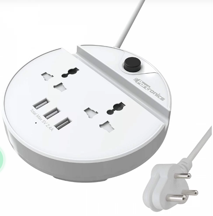 Portronics Power Bun Surge Protector with 2-AC Plugs and 3-USB Charging Ports (POR-739)