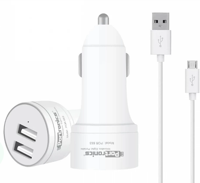 Portronics Car Power 2T 2.4A Car Charger with Dual USB Ports with Micro Cable (POR-663)