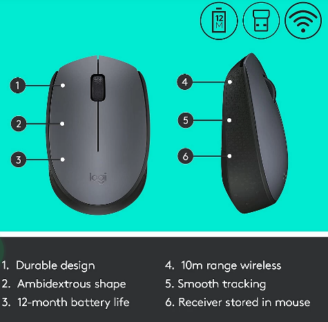 Logitech M170 Wireless Mouse - Grey