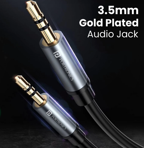 Portronics Konnect Aux 6 Spiral AUX Cable 3.5mm Metal Jack - 1.5 meter (POR-1261)