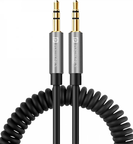 Portronics Konnect Aux 6 Spiral AUX Cable 3.5mm Metal Jack - 1.5 meter (POR-1261)